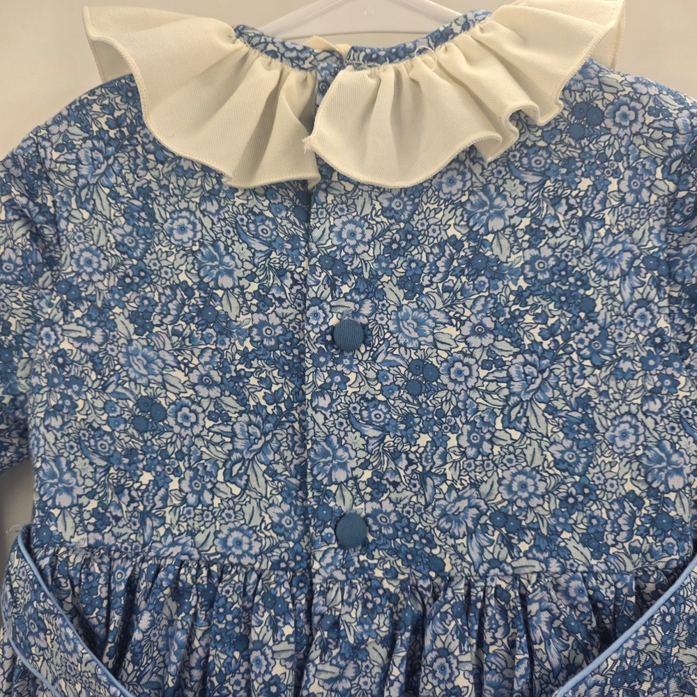NEW PEPA LONDON DAPHNE FLORAL SMOCKED DRESS GIRLS 6Y BLUE FRILL LONG SLEEVE $410 - Picture 13 of 16